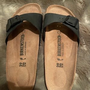 Birkenstock Madrid Slip On Sandal EU39/US8 Black Birko-Flor. NIB, NEVER WORN